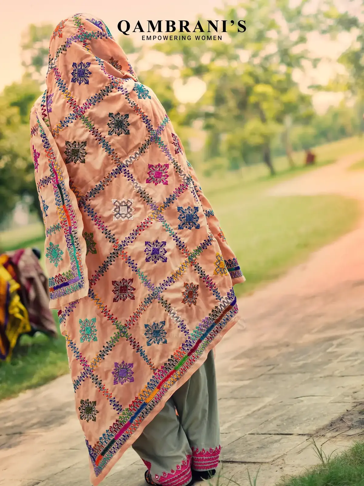 Peach Amethyst handmade dupatta